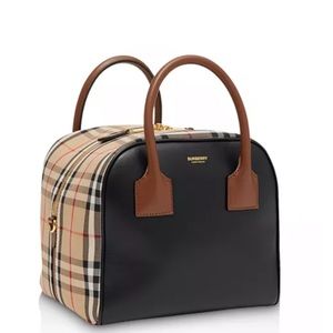 Burberry Small Leather and Vintage Check Cube Bag